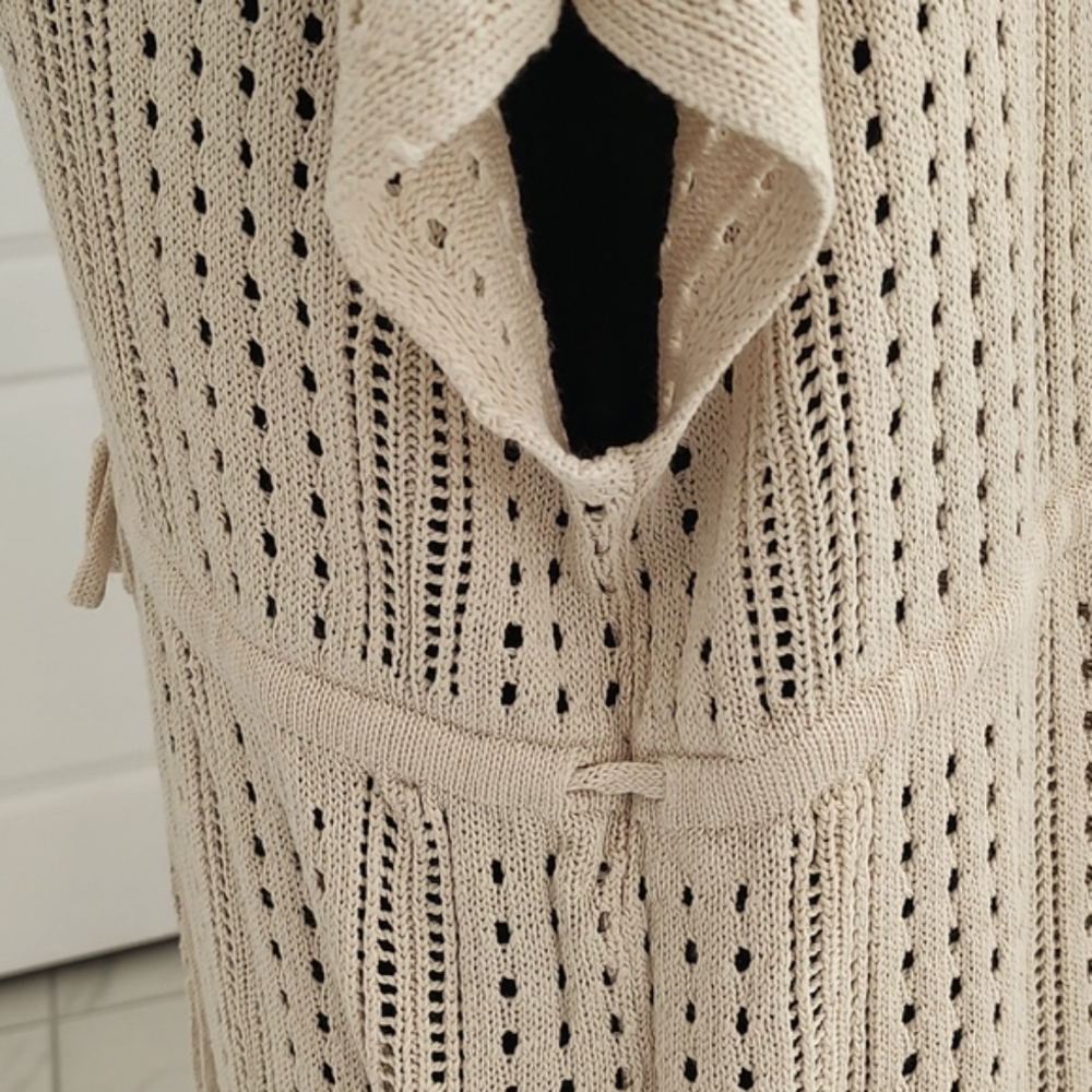 Like New Merokeety Nude Tan Open Weave Knit Tunic Short Cap Sleeves XXL Top - Picture 10 of 13